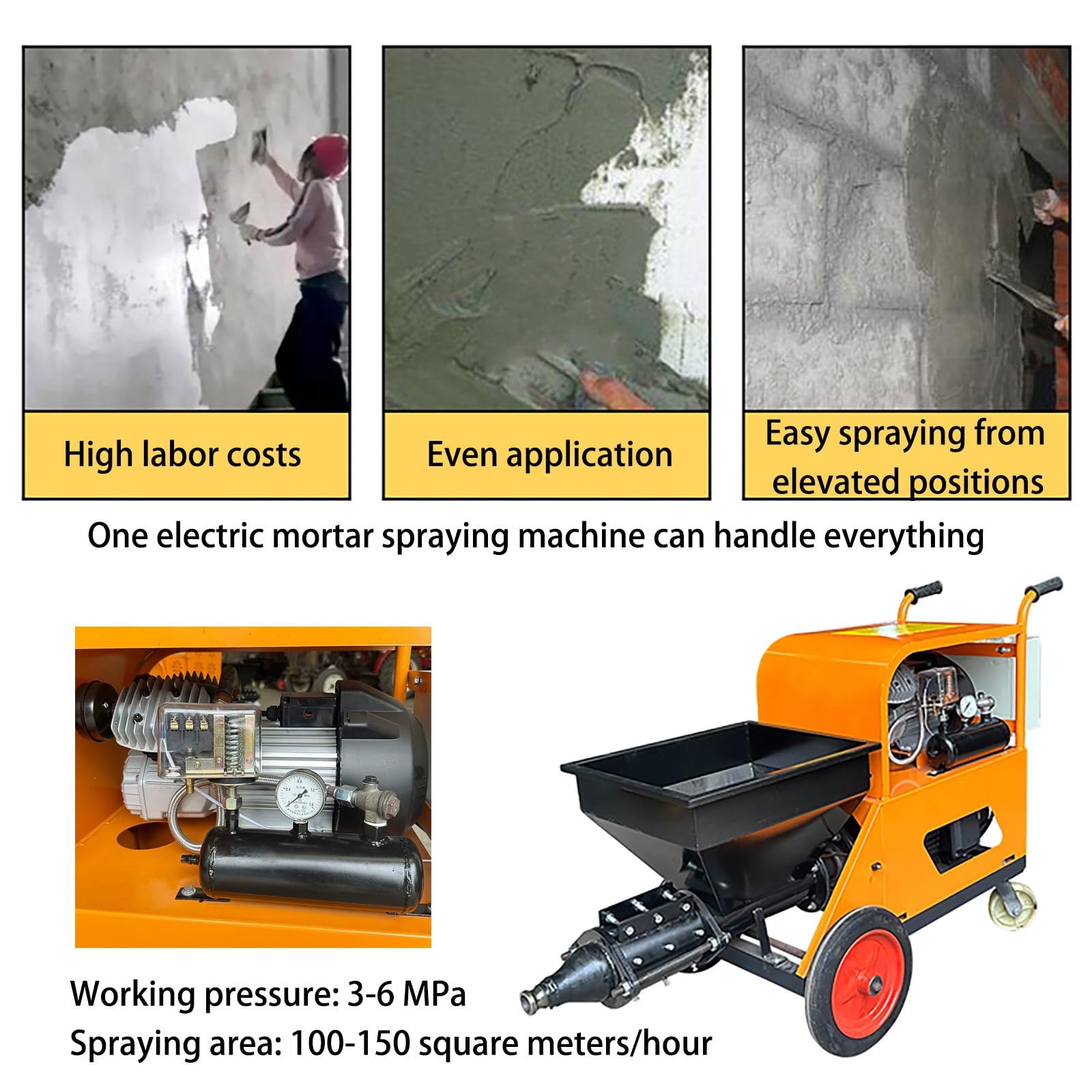 Spruzzatore elettrico del mortaio, intonacatrice ad alto flusso, pompa dello spruzzo del cemento per intonacatura della parete, stucco e uso della costruzione