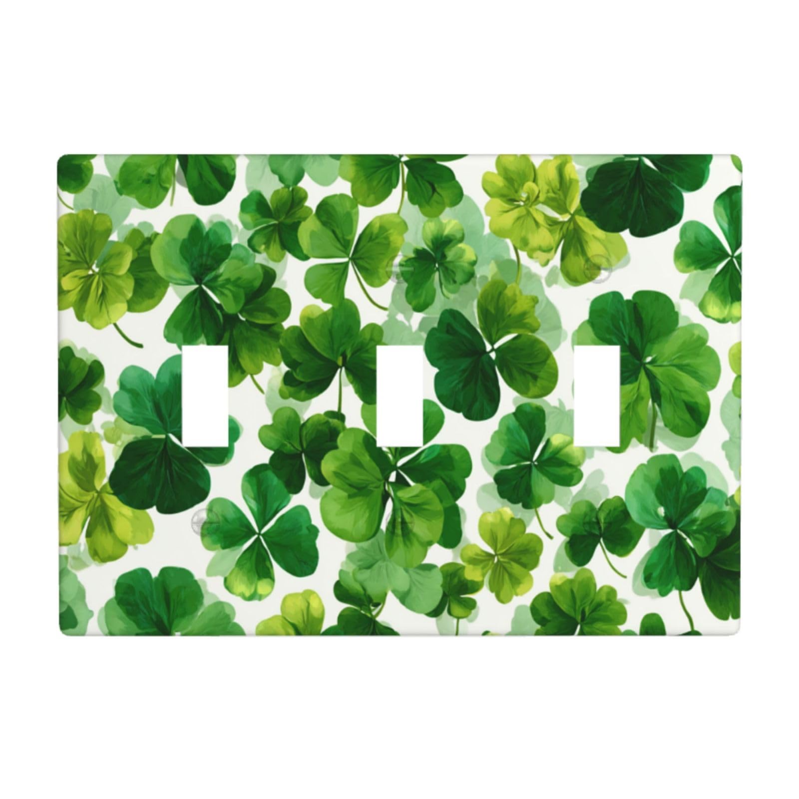 St Patrick's Day Shamrock Pattern Light Switch Covers 3 Gang Triple Toggle Wall Plate Switchplate Electrical Faceplate for Bathroom Kitchen Bedroom Decor