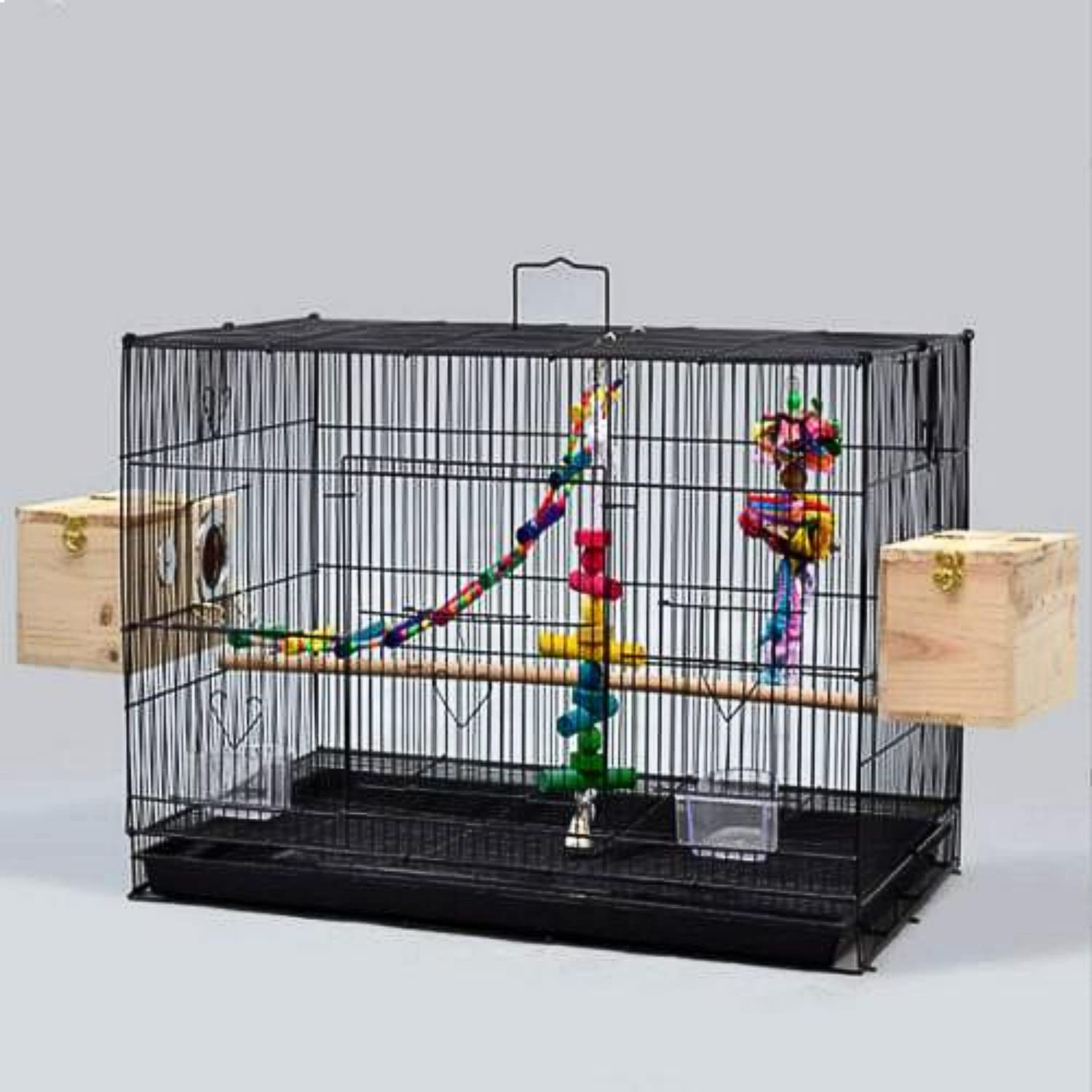 SHISHI Geräumiger Vogelkäfig, für drinnen oder draußen, tragbar, für Wellensittiche, Nymphensittiche, Kanarienvögel, Vogelkäfig mit Sitzstangen und Futterstellen (75,5 x 45 x 45 cm, schwarz)