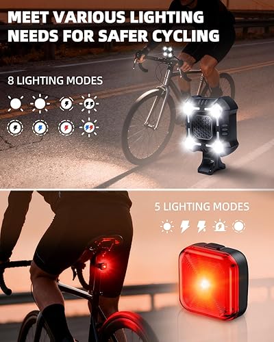 Miniatura 4 de WSDCAM Bocina de bicicleta de 140 dB con luz delantera y trasera, interruptor de control de campana de bicicleta 2 en 1, luz LED, recargable a