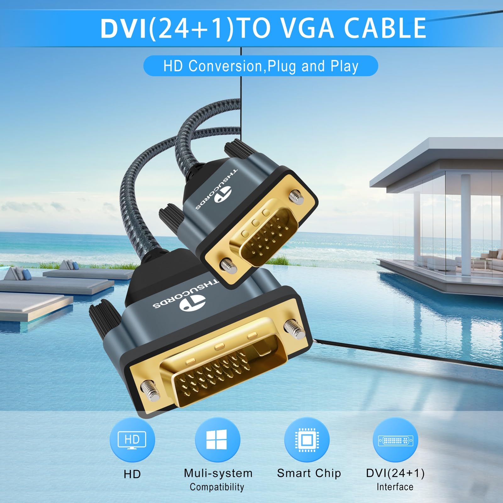 Cavo Da DVI A VGA 1M - Adattatore Unidirezionale Maschio-Maschio, Placcato Oro, 1080p - Foto 14