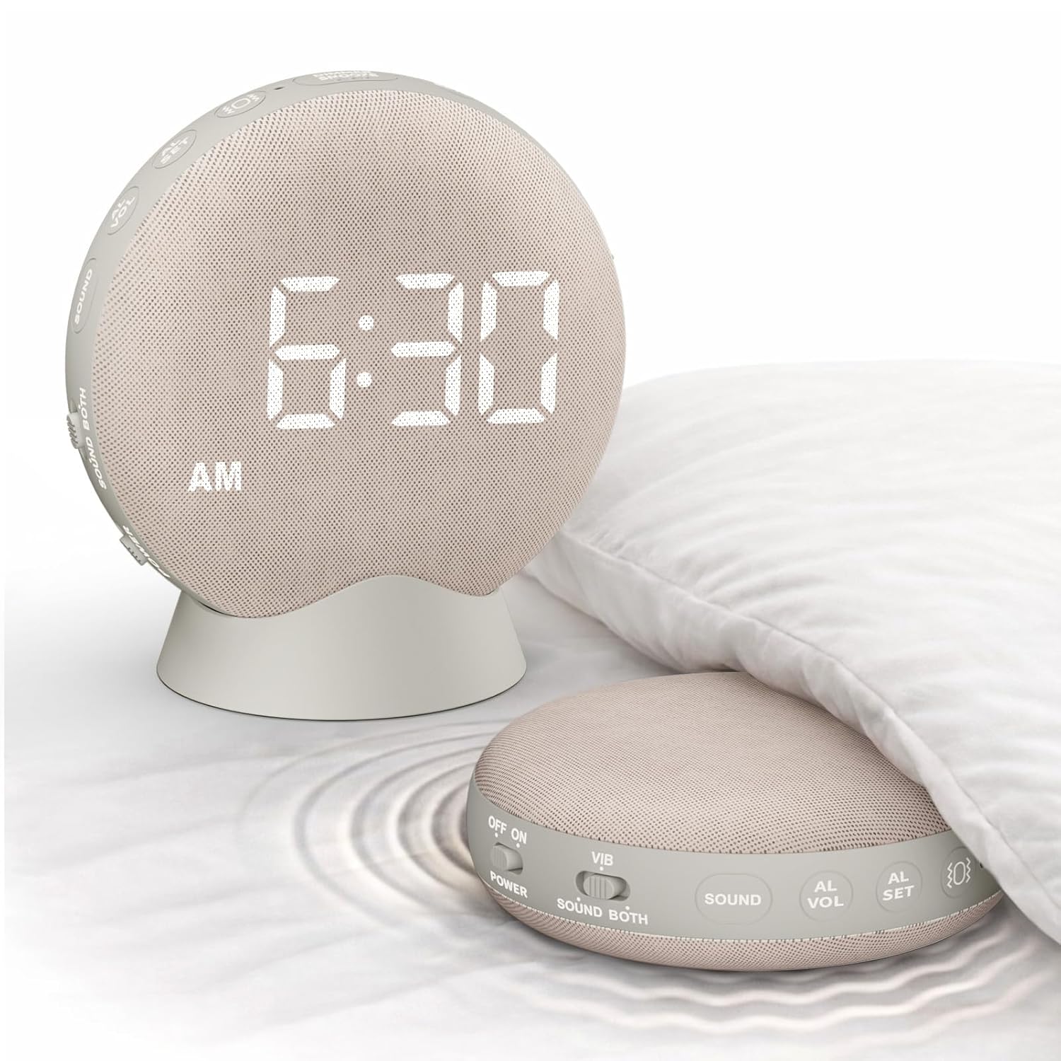 SolaceRise Super Loud Alarm Clock for Heavy Sleepers Vibrating Digital Auto-Dim Clock with Bed Shaker for Hearing Impaired