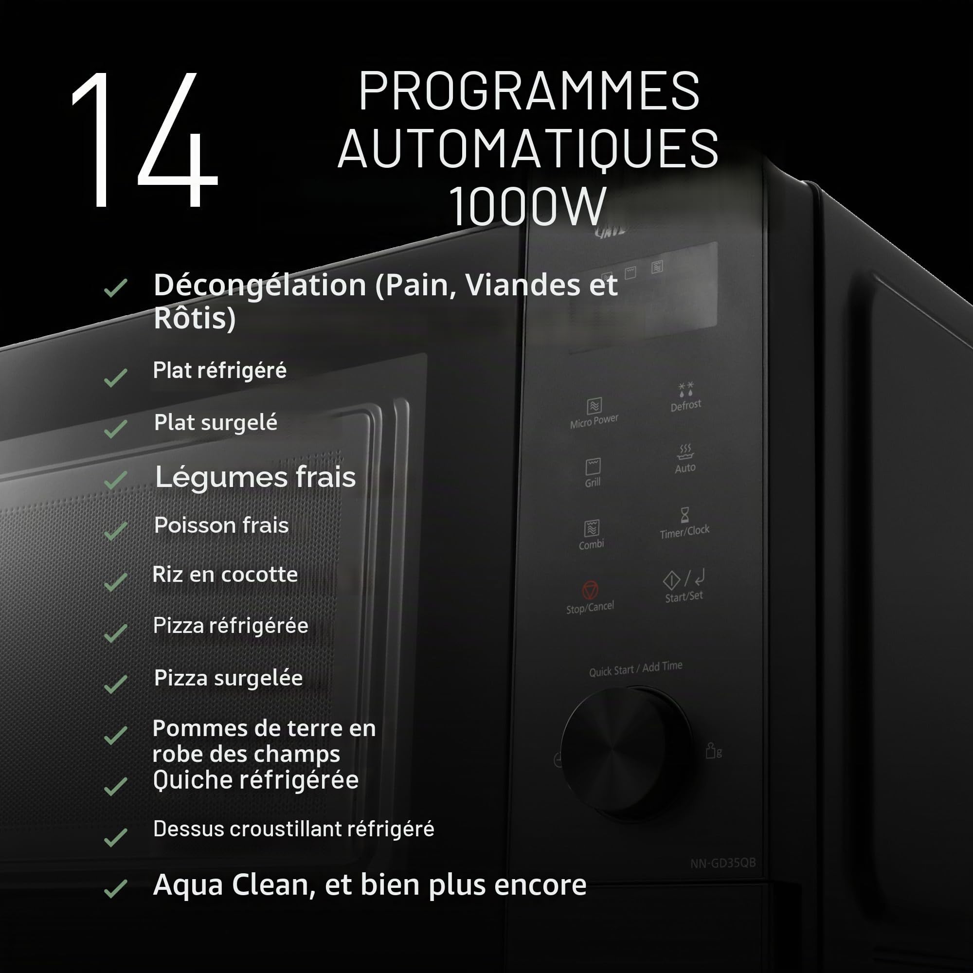 Panasonic NN-GD35QBEPG 29L Micro-ondes pour Barbecue 1000 W Décongélation automatique Cuisson combinée Minuteur Noir