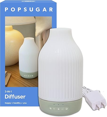 Miniatura 1 de POPSUGAR Difusor de aceite esencial de aromaterapia 3 en 1 para habitaciones y hogar, humidificador con ajustes de luz y sonido natural, apagado