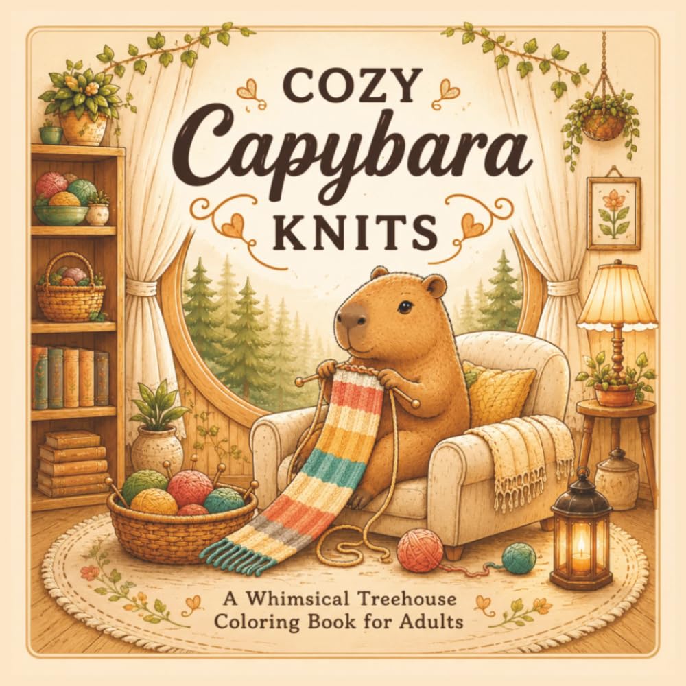 Cozy Capybara Knits: 52 Adorable Cozy Coloring Pages Featuring Cute Capybaras, Knitting, Cottagecore Scenes, Yarn, and Relaxing Hygge Vibes for Adults and Teens