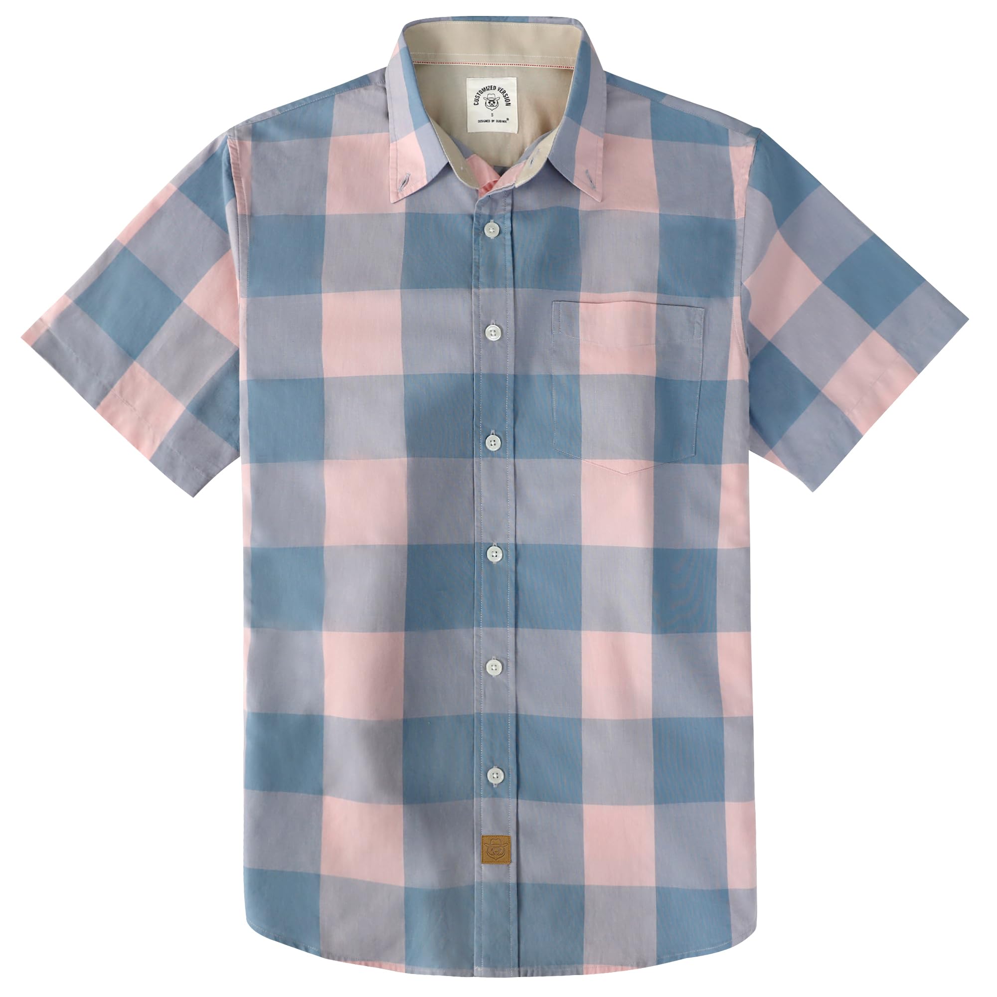 Dubinik® Freizeithemden für Herren Kurzarm Button Down Hemd aus Baumwolle mit Regular Fit Rosa Blaugrüner Büffel 3XL