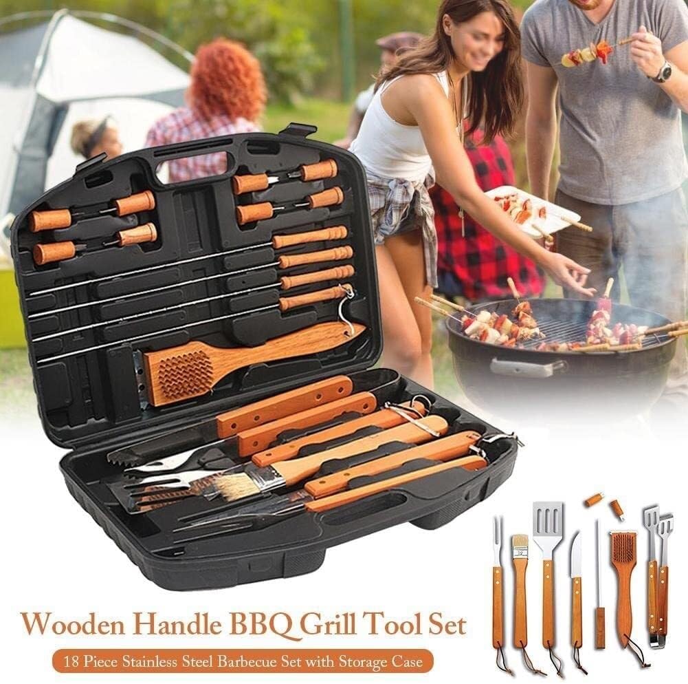 Set di 19 Utensili per Barbecue Resistenti, Utensili per griglia in Acciaio Inossidabile con Scatola portaoggetti, Kit per Barbecue Portatile per Campeggio, PIC