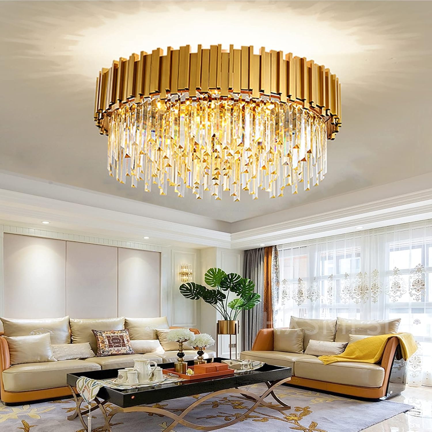 AHXIAOZN Modern Kronleuchter Kristall Leuchte,Kristall Deckenleuchte gold,9xE14 Lichter für Esszimmer, Küche, Wohnzimmer, Schlafzimmer, Flur, Café,Bar