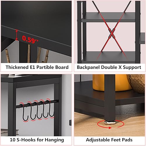 Miniatura 7 de LITTLE TREE Estantes para panaderos para cocinas con estante de almacenamiento, soporte de microondas de gran capacidad con ganchos laterales, color
