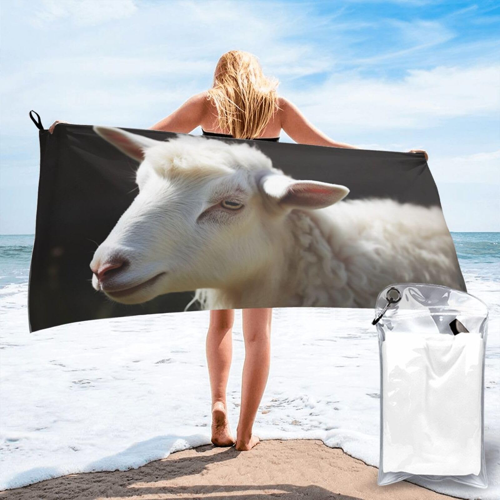 DWVTSLH Microfiber Sand Free Beach Towel 27.5"x55", Quick Dry Absorbent Travel Towel Large Camping Blanket, Sheep Bath Towels Lightweight Pool Swim Towels for Vacation Essentials