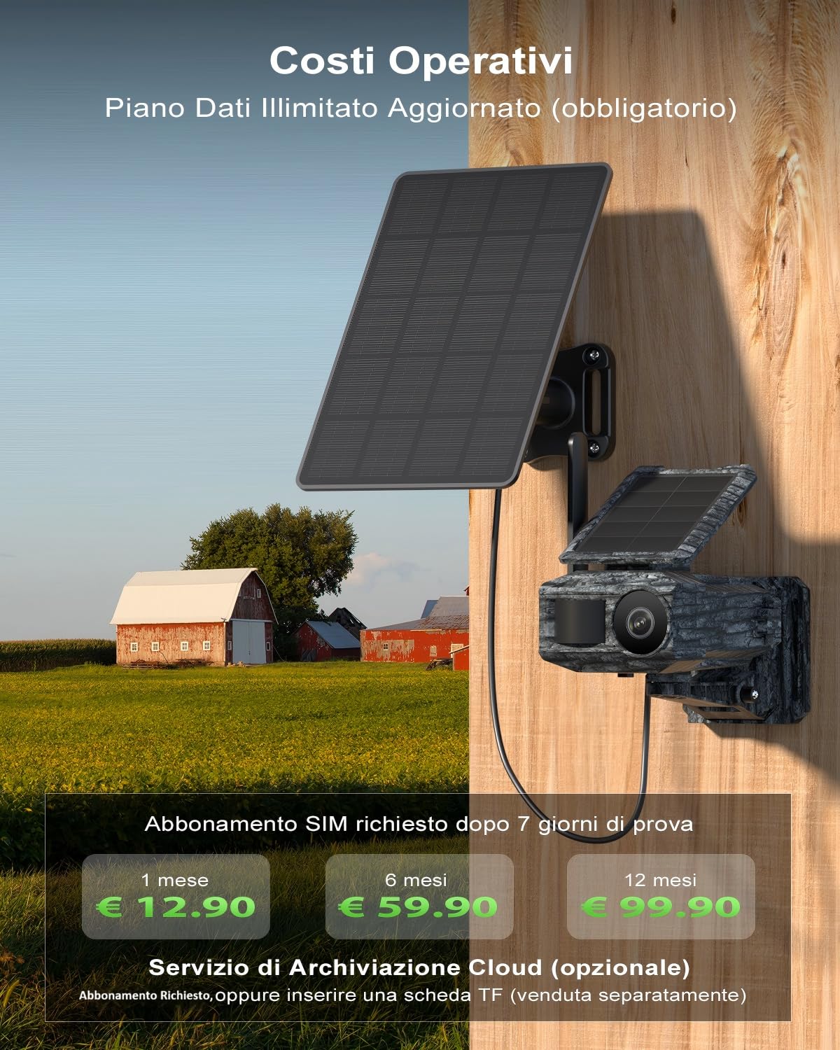 Xega 2K 4G Telecamera Solare con Scheda SIM,2 Pannelli Solari,senza WiFi
