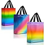 Nush Nush Rainbow Gift Bags in 3 Colorful Design - Set of 12 Reusable Gradient Gift Bags With Handles - Ideal Goodie Bag for Birthday Party Favors, Thanksgiving, Holiday, Kids Party - 8x4x10