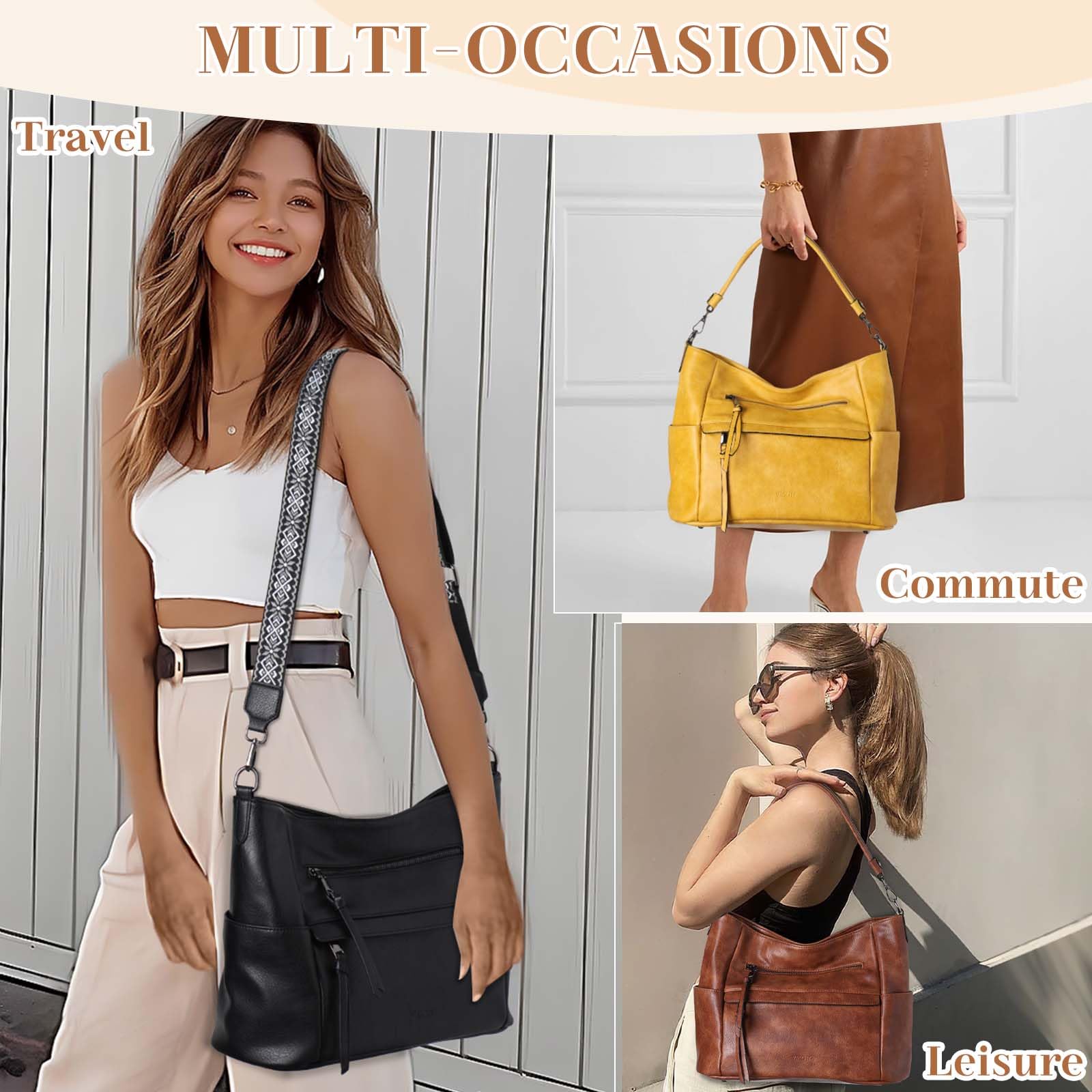 VASCHY Handtasche Damen, Vegan Leder Schultertasche Henkeltasche Groß Crossbody Hobo Bag Umhängetasche Geldbörsen Set