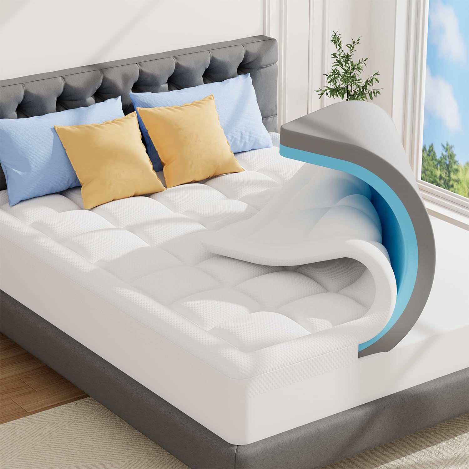 ABENE 4 Inch Dual-layer Memory Foam Mattress Topper with Bamboo Pillow Top Cover for Back Pain Relief, with OEKO-TEX & CertiPUR-US (Double 135x190cm,10cm)