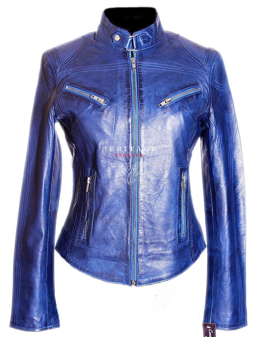 H.E Sienna Blue Ladies Women's Biker Style Retro Designer Real Soft Washed Lambskin Leather Fashion Jacket (12)