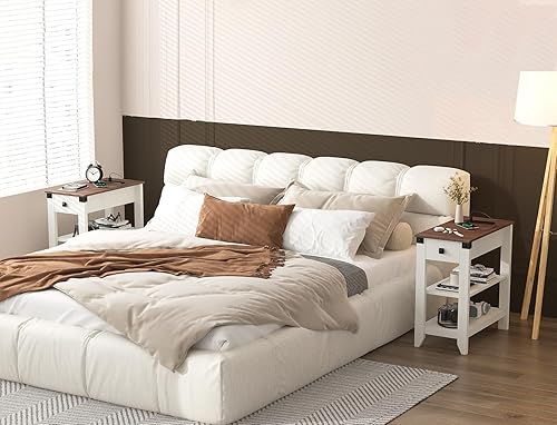 Miniatura 6 de Fameill Mesas auxiliares para sala de estar, juego de 2, mesa auxiliar estrecha con estación de carga, mesita de noche pequeña para espacios