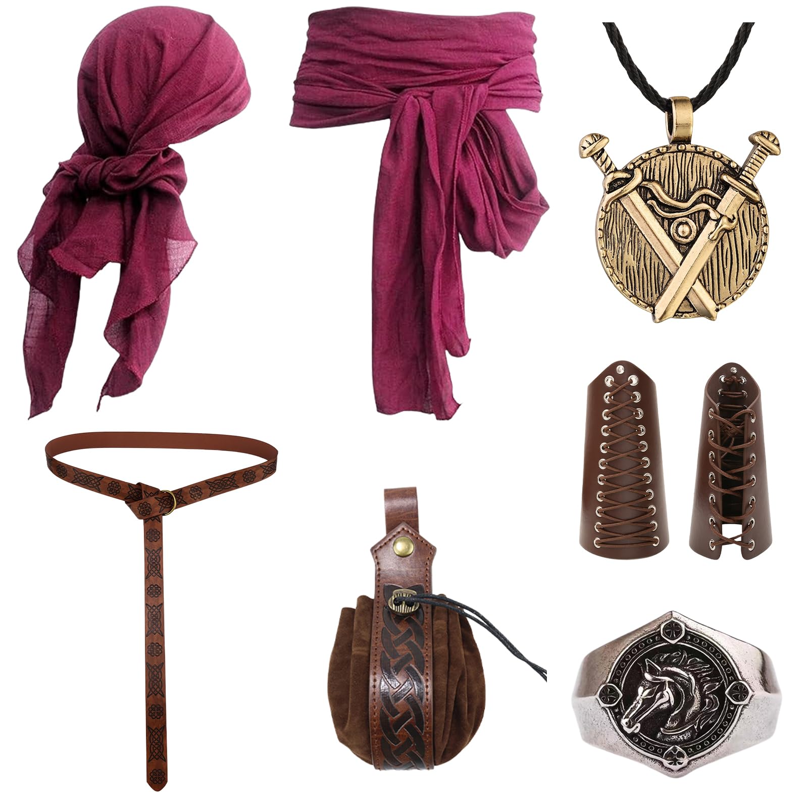 Juego de accesorios de disfraz de pirata medieval para hombre y mujer, accesorios de disfraz, accesorios de disfraces, decoración vintage renacentista, ropa medieval para hombre y mujer, Piel de