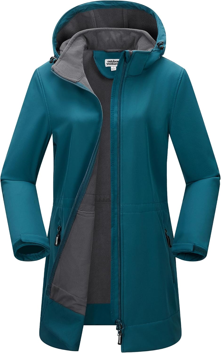 Outdoor Ventures Women's Softshell Jacket with Removable Hood Fleece Lined Windbreaker Insulated Long Warm Rain Jacket
