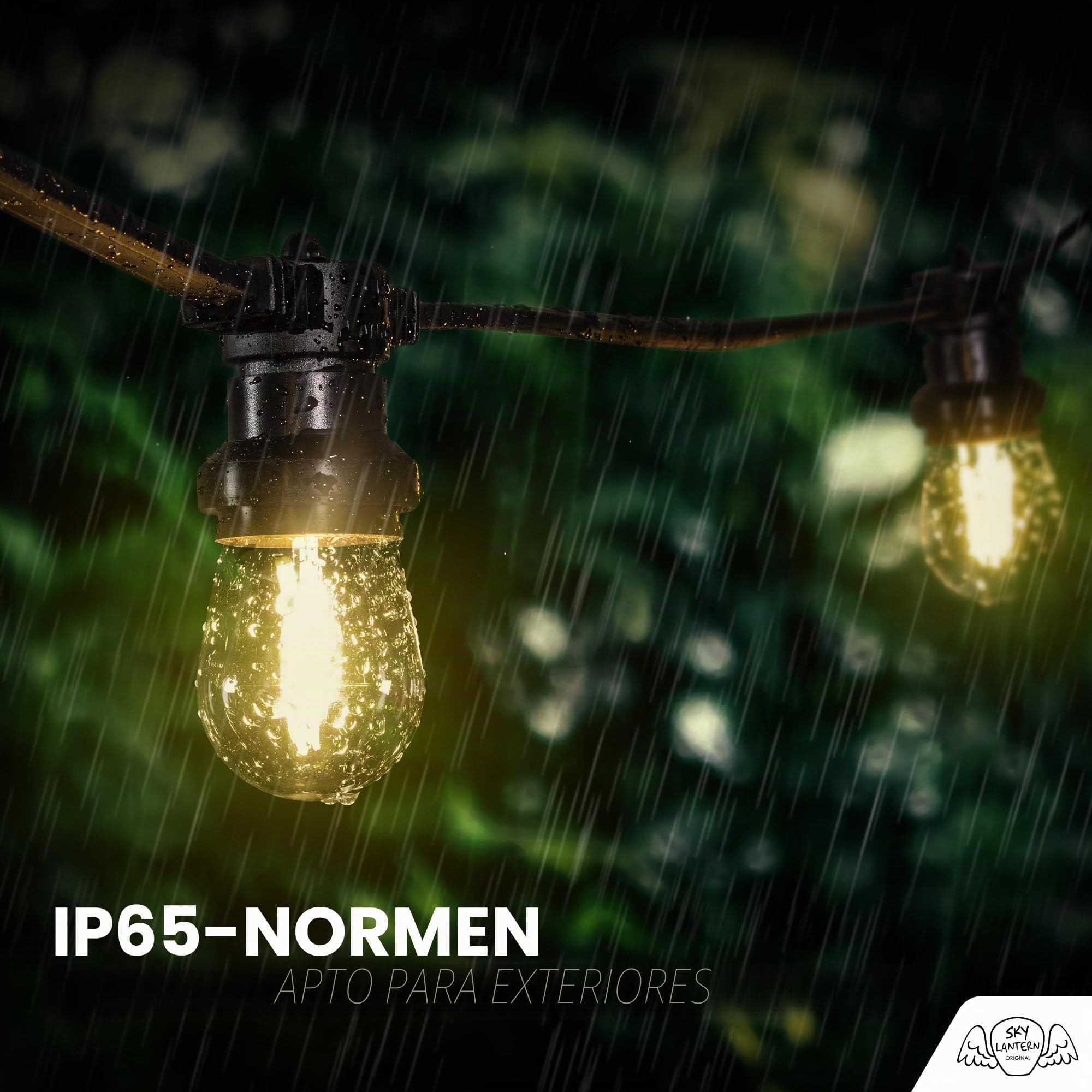 SKYLANTERN® Guirnalda Luces Exterior 20M IP65 Impermeable 40 Portalámparas E27 Negra Conectable - Cadena de Luces para Bombillas LED (no incluidas) - Luces Jardín Terraza Bodas Restaurante