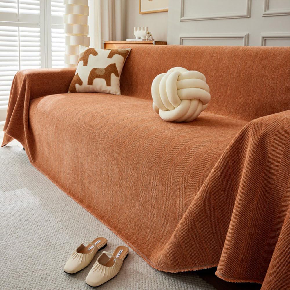 Highdi Sofa Throws Large, Extra Large Throws for Settees, Herringbone Nordic Style Versatile Woven Soft Throw Blanket with Tassels for Settees Couch Armchair Sofa Bed (180x300cm,Pumpkin)