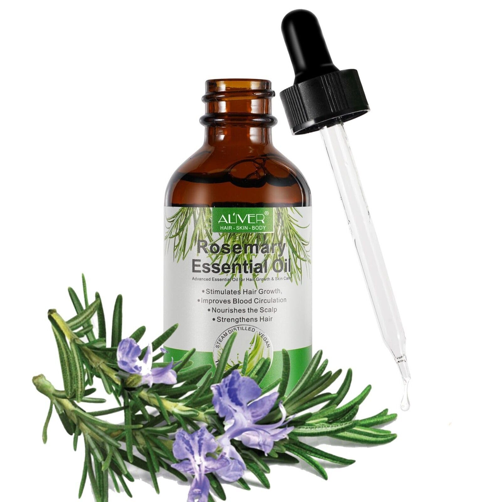 P-Beauty Aceite de Romero | Esencial para Crecimiento del Cabello, Cuidado de Piel y Cabello | Orgánico, Vegano | Calidad Pura | Ideal para Cuero Cabelludo, Baños, Masajes | 60ml