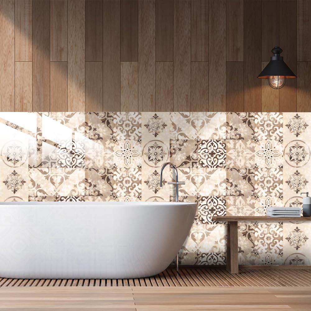 HORIWE Adesivi per piastrelle a mosaico con strato di cristallo 20x20 cm, 24 adesivi in PVC per piastrelle, autoadesivi, impermeabili, per cucina, armadio, mobili, tavolo