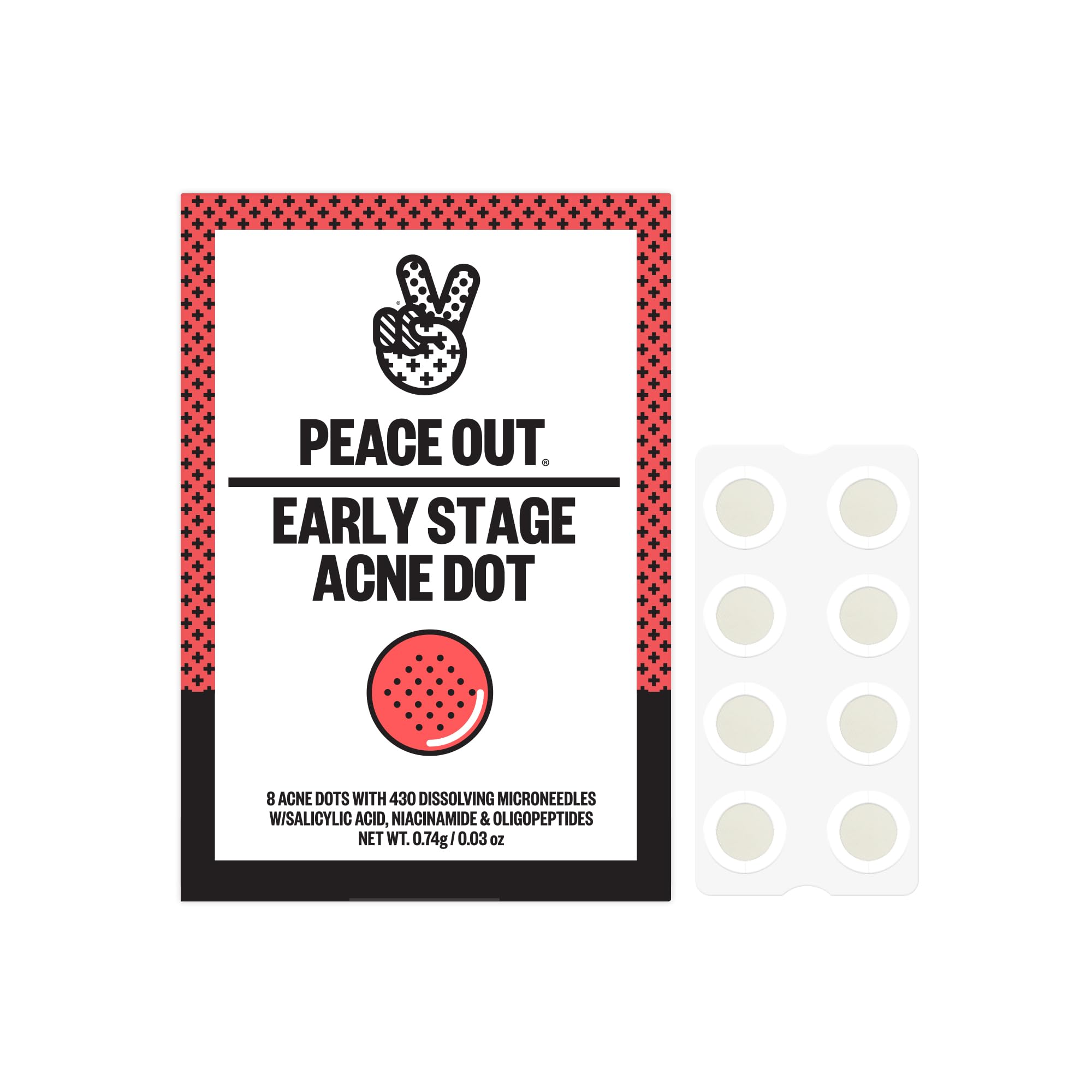 PEACE OUT Early Stage Acne Dots - Acne-Fighting Pimple Patches, Salicylic Acid Unclogs Pores and Targets Blemishes (8 Dots)