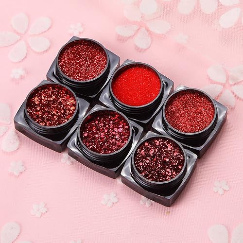 Miniatura 2 de Juego de 6 cajas de lentejuelas con purpurina para arte de uñas, polvo de diamante de cristal rojo, 3D, holográfico, escamas brillantes, juego de