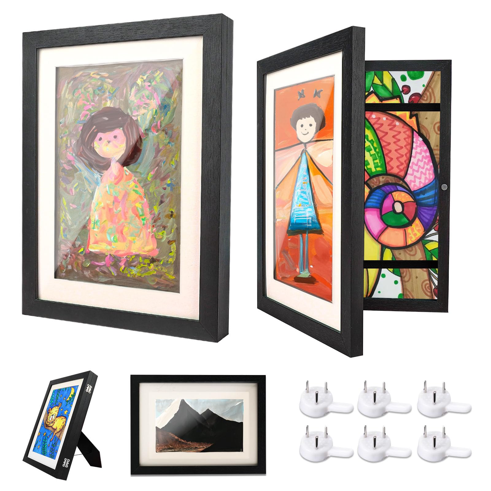 Ciscle Kids Art Frames, 2 Pack A4 Fillable Front Opening Photo Frames, Display Frames for Kids Artwork for 150 Pictures, Ideal for Children's Drawings, Kids Art Projects, School, Home or Office(Black)
