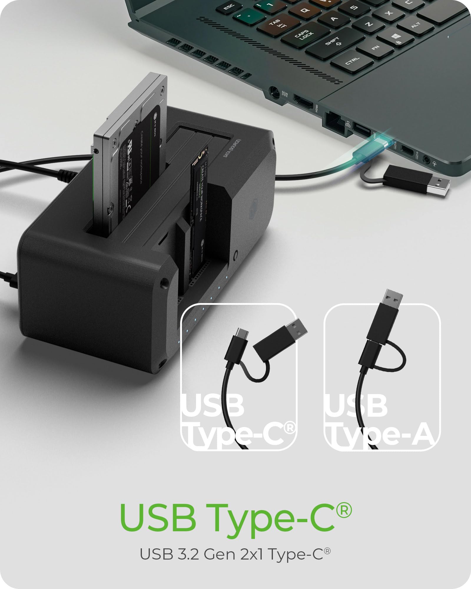 ICY BOX HDD/M.2 NVMe SSD Docking Station USB 3.2 Gen 2 (10 Gbit/s), Festplatten Klonstation & Lesegerät (2,5" & 3,5" SATA auf M.2 NVMe/M.2 NVMe auf M.2 NVMe), Zweiwege Klonen, IB-2924MSCL-C31