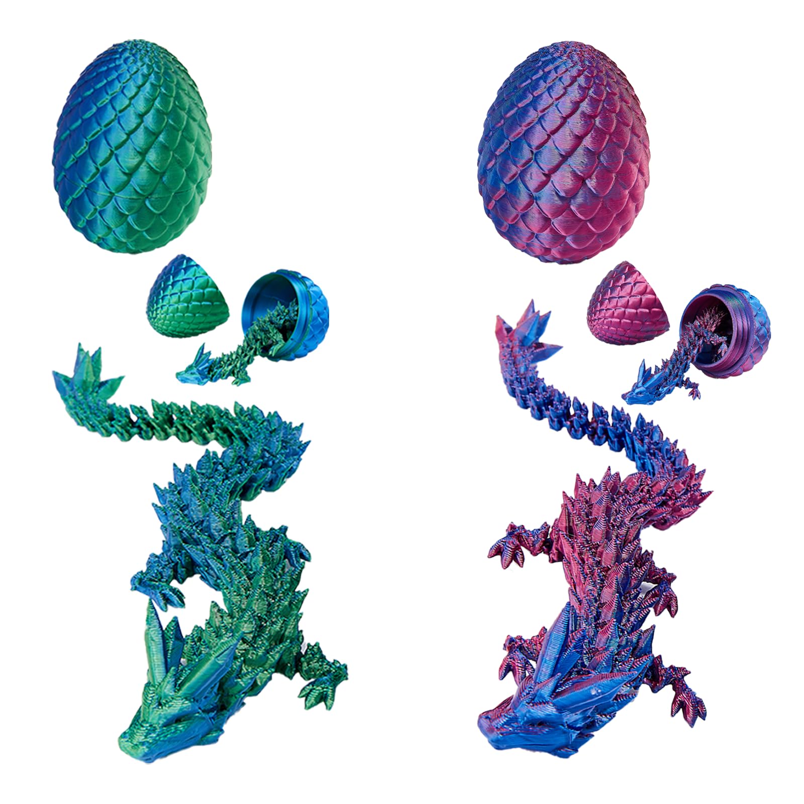 Yizerel 2 Pack 3D Printed Dragon Easter Egg with Dragon Inside, Prefilled Easter Egg Fillers Articulated Fidget Toy, Perfect Basket Essentials Stuffers, 3 inch