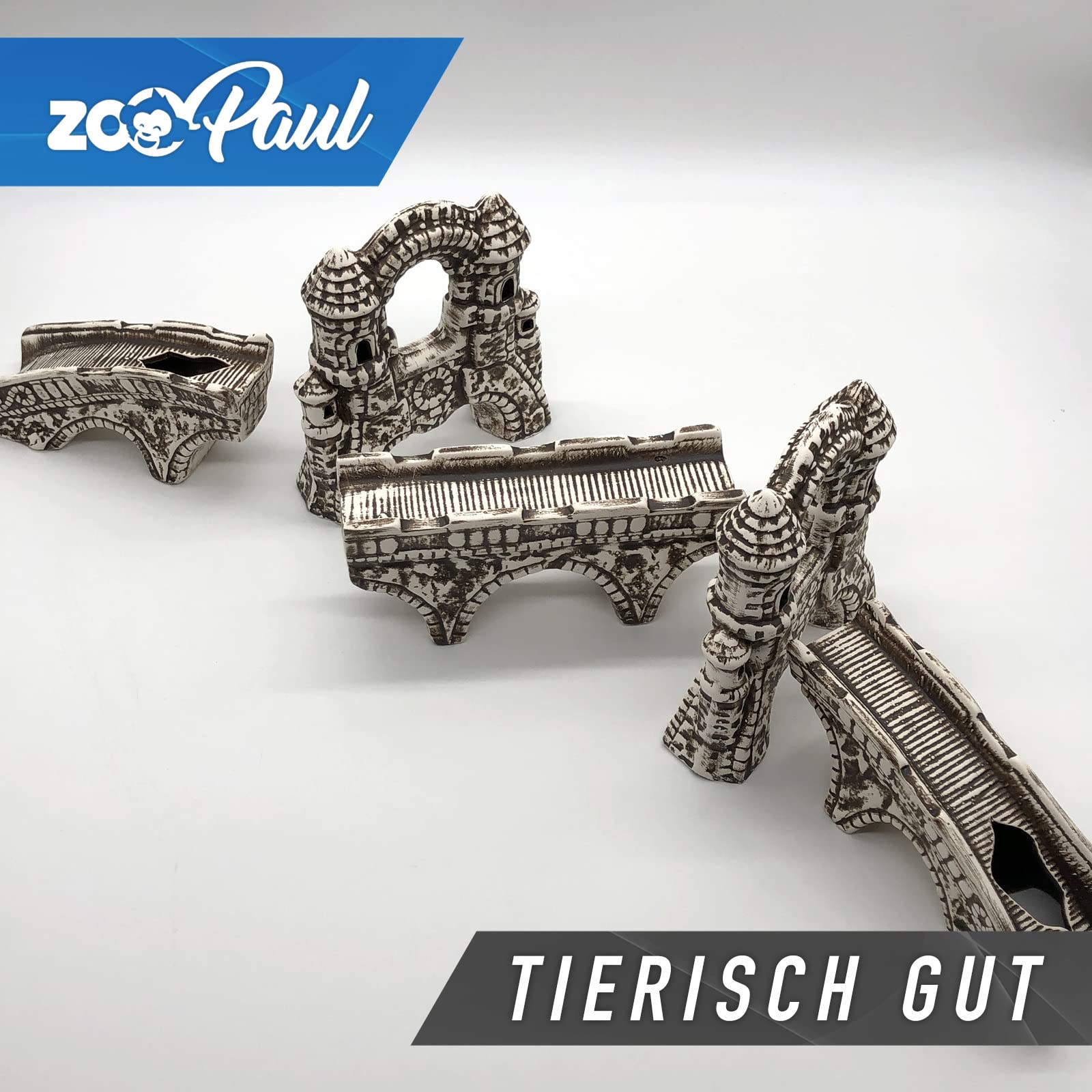 ZooPaul Deko Aquarium Brücke 5 TLG. XXL groß Dekoration Terrarium Zubehör Burg