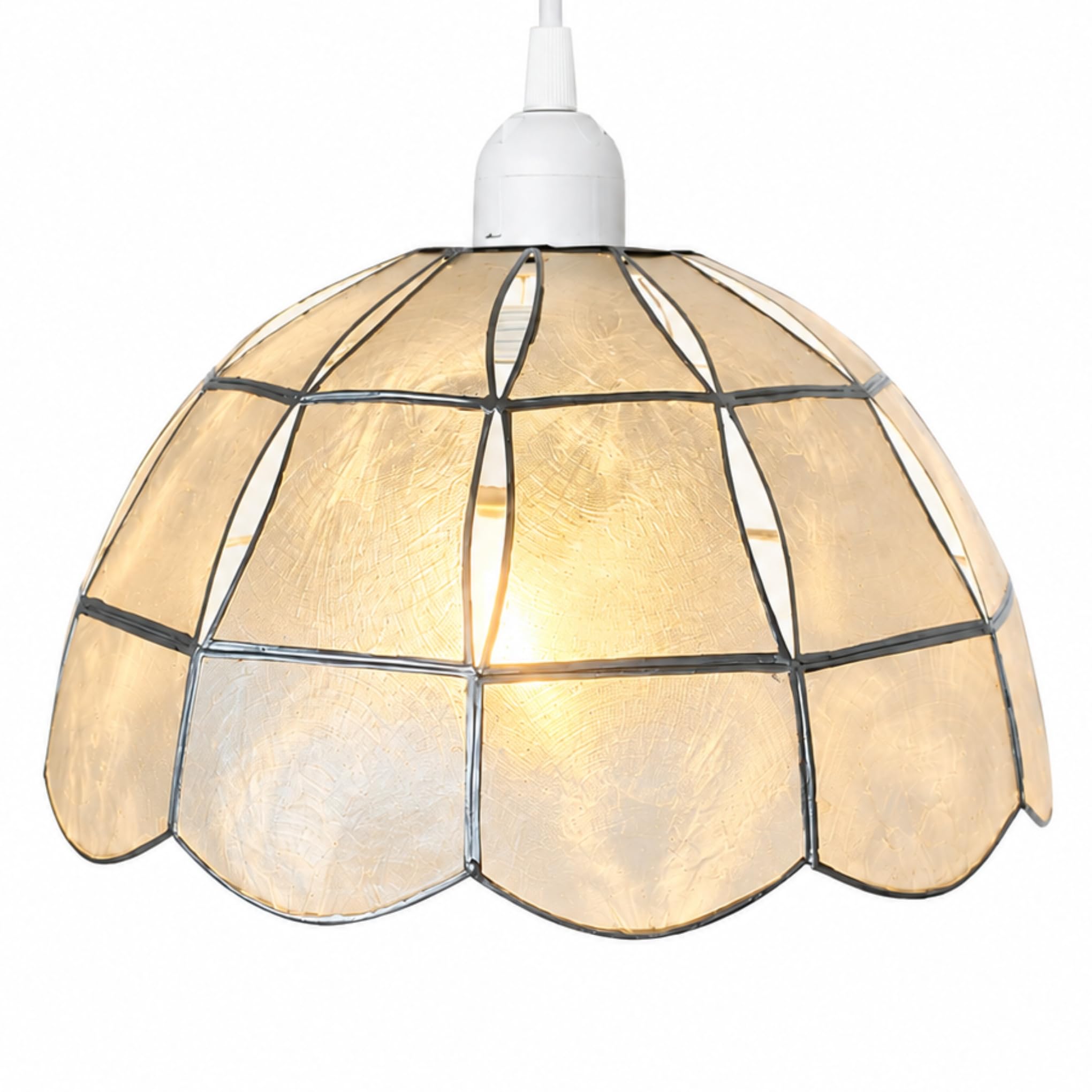 Loxton Lighting Natural Capiz Shell Pendant Lampshade, 26 Cm Diameter, With Silver Edge, Easy Fit Ceiling Light