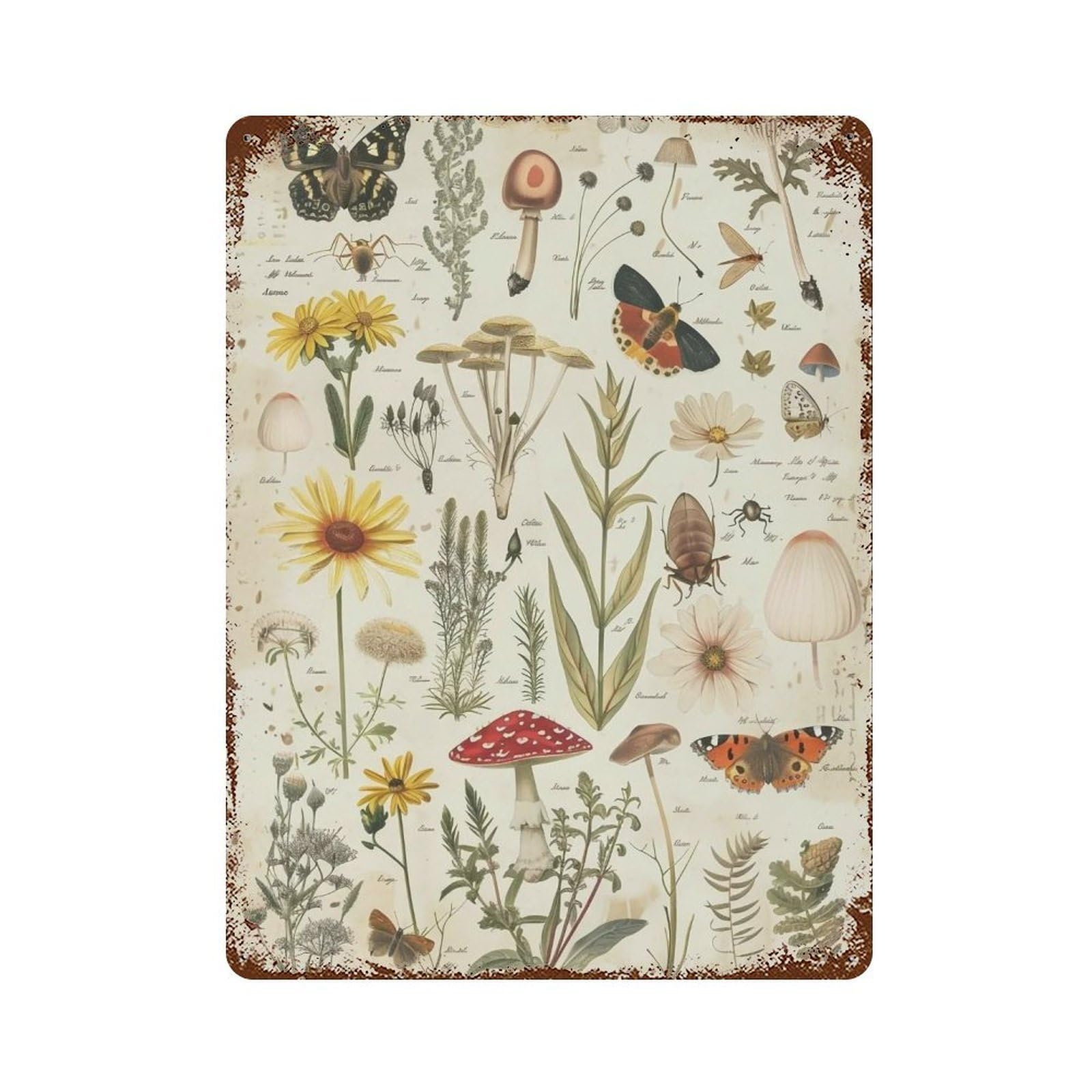 HDURYEYRYY Antique Botanical Mushroom Butterfly 02 Wall Retro Iron Vintage Art Metal Tin Sign Poster Modern Home Cofffee Club Art Bar Shop Decor 40x30cm
