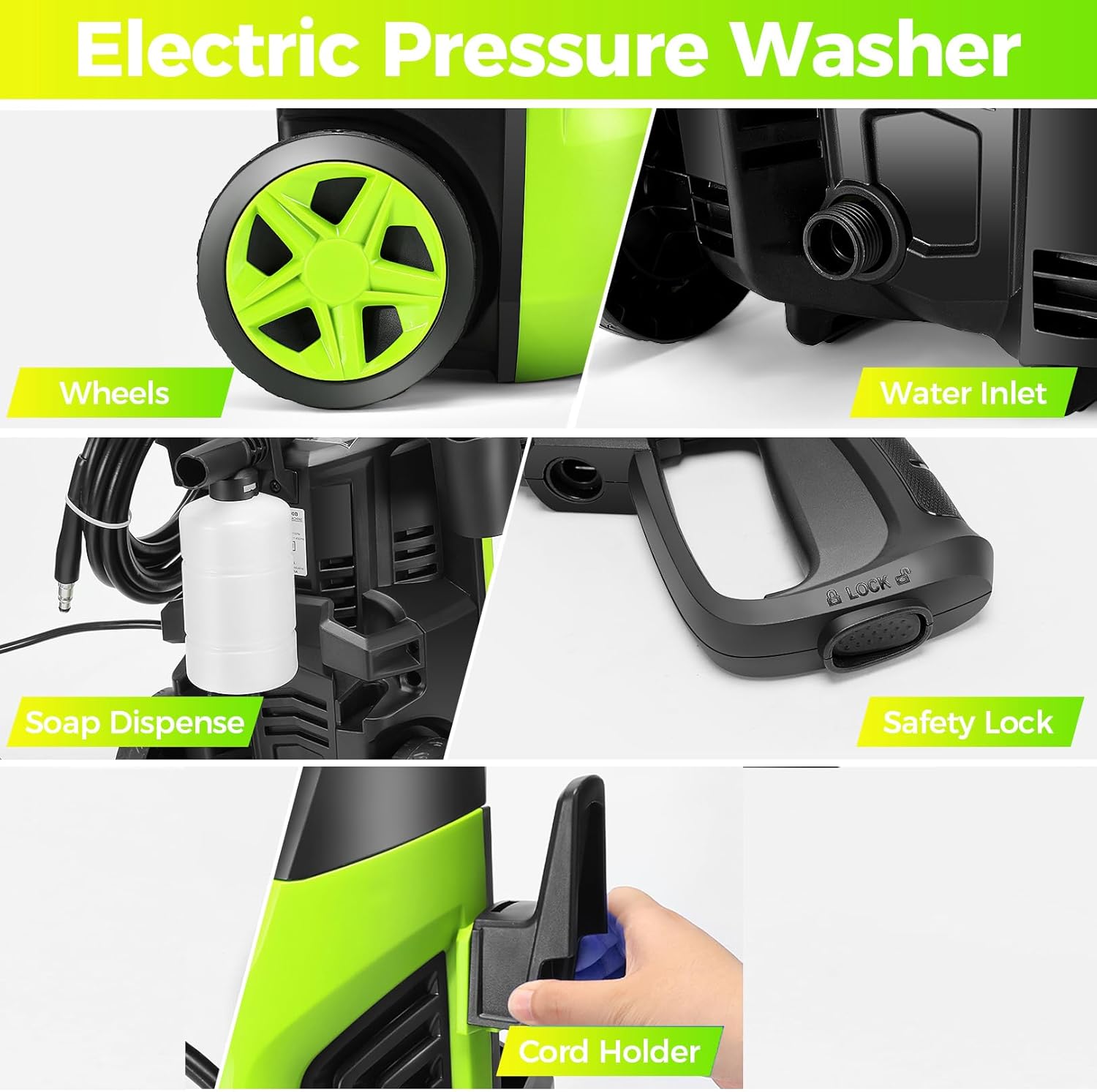 4800PSI Power Cleaner 2026 New Potable Power Cleaner with 33FT Hose, 4 Nozzle Set, Best for Home/Cars/Fences/Windows, Green