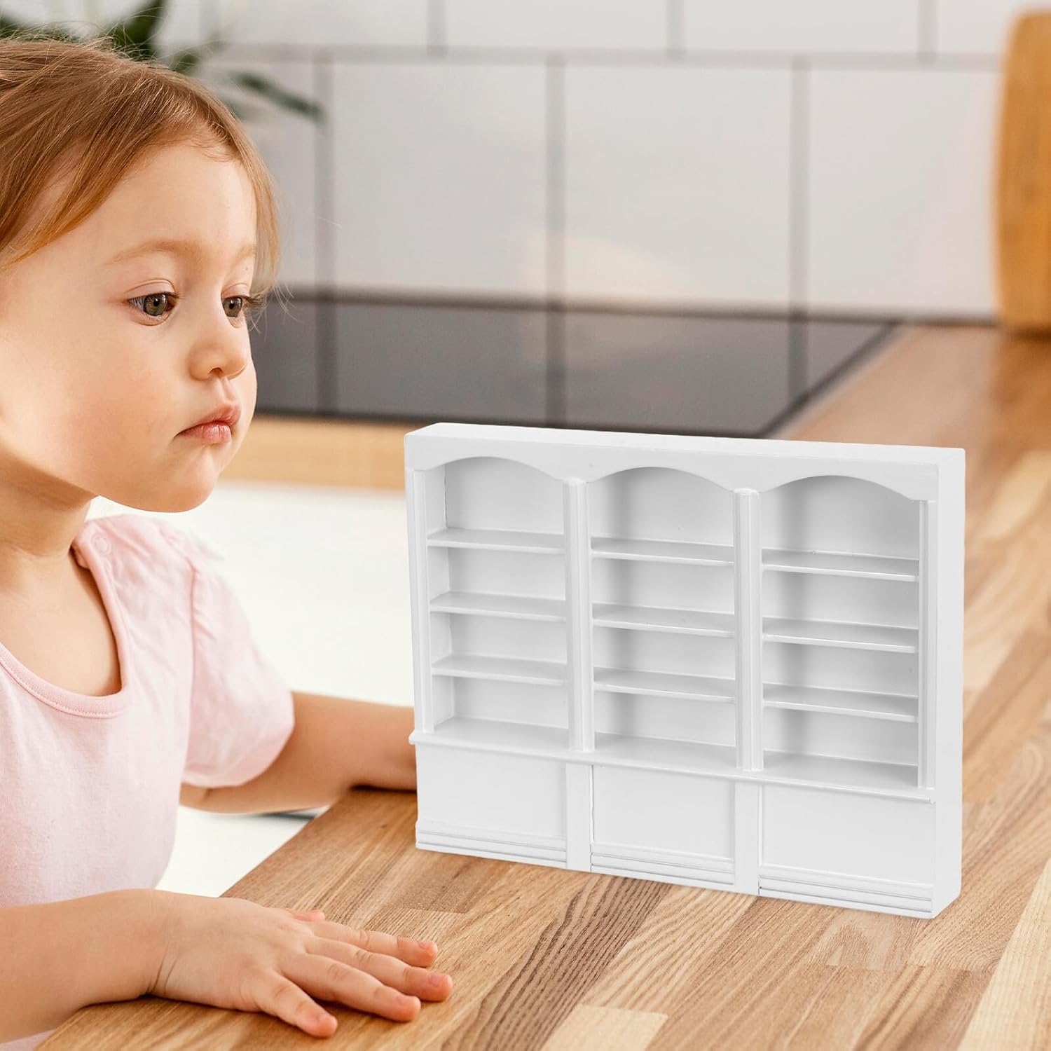 Prezentacja domku dla lalek, miniaturowe meble z symulacją 1:12, drewniana potrójna półka, model zabawkowy do salonu, akcesoria do dekoracji domku dla lalek (białe)