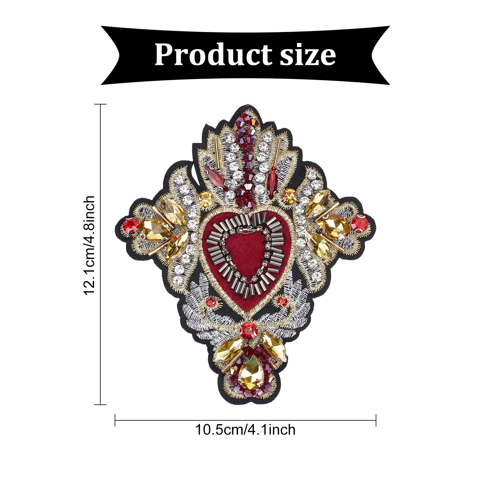 INFUNLY 3pcs Beaded Rhinestone Heart Patches Sew On Patches for Jackets Embroidery Bead Patch Heart Applique Patches for Clothing Dress Jackets Handbag Shoes DIY Decoration - Image 3