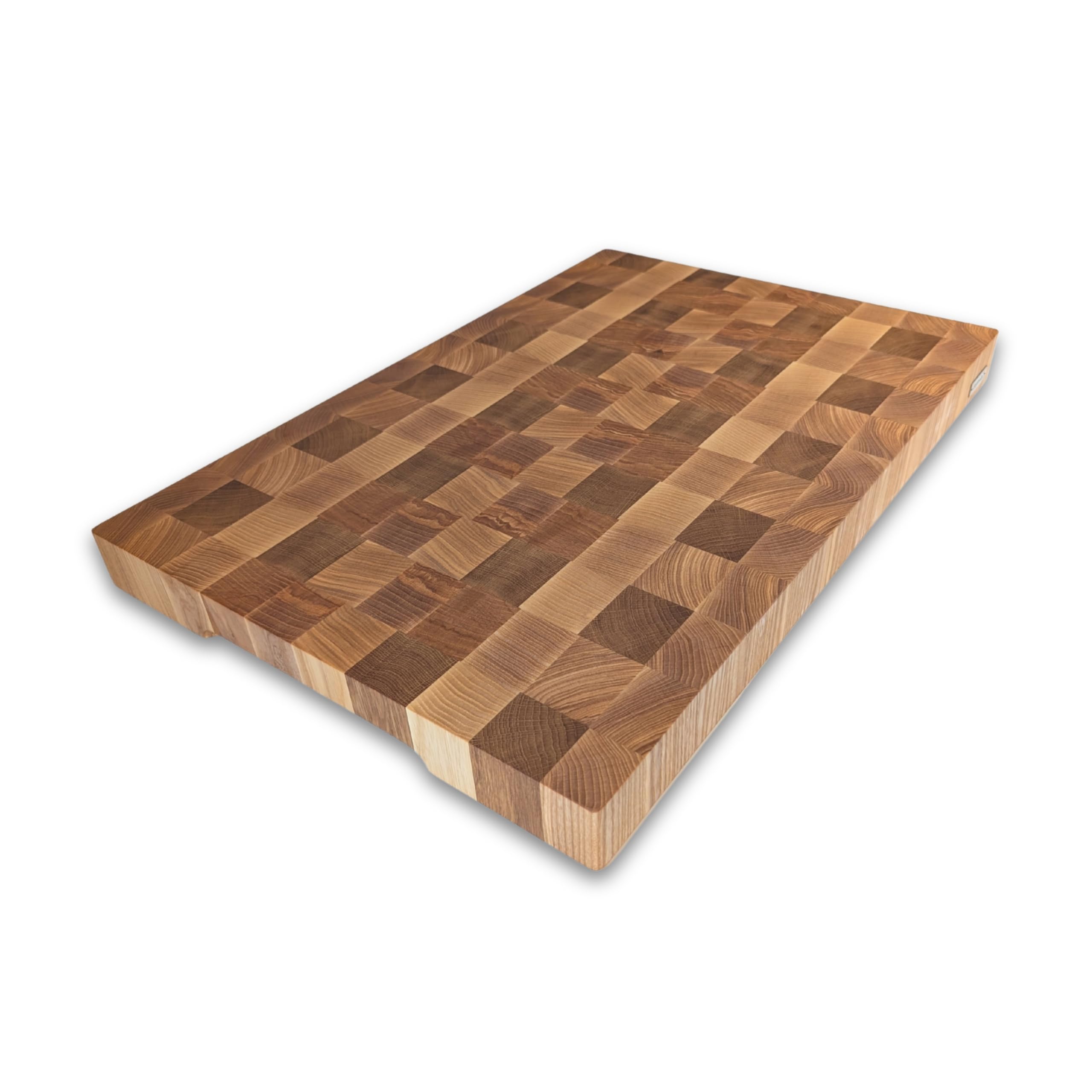 XXXL Stirnholz Schneidebrett 60×40×4,5 cm – Premium Hackblock aus Eiche & Esche – Küchenbrett massiv mit Griffmulden & rutschfesten Silikonfüßen – extra groß & langlebig
