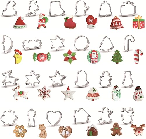 Juego de 24 cortadores de galletas de Navidad en total, cortador de galletas de Navidad de acero inoxidable, muñeco de nieve, hombre de jengibre, disponible en Yaxa Venezuela