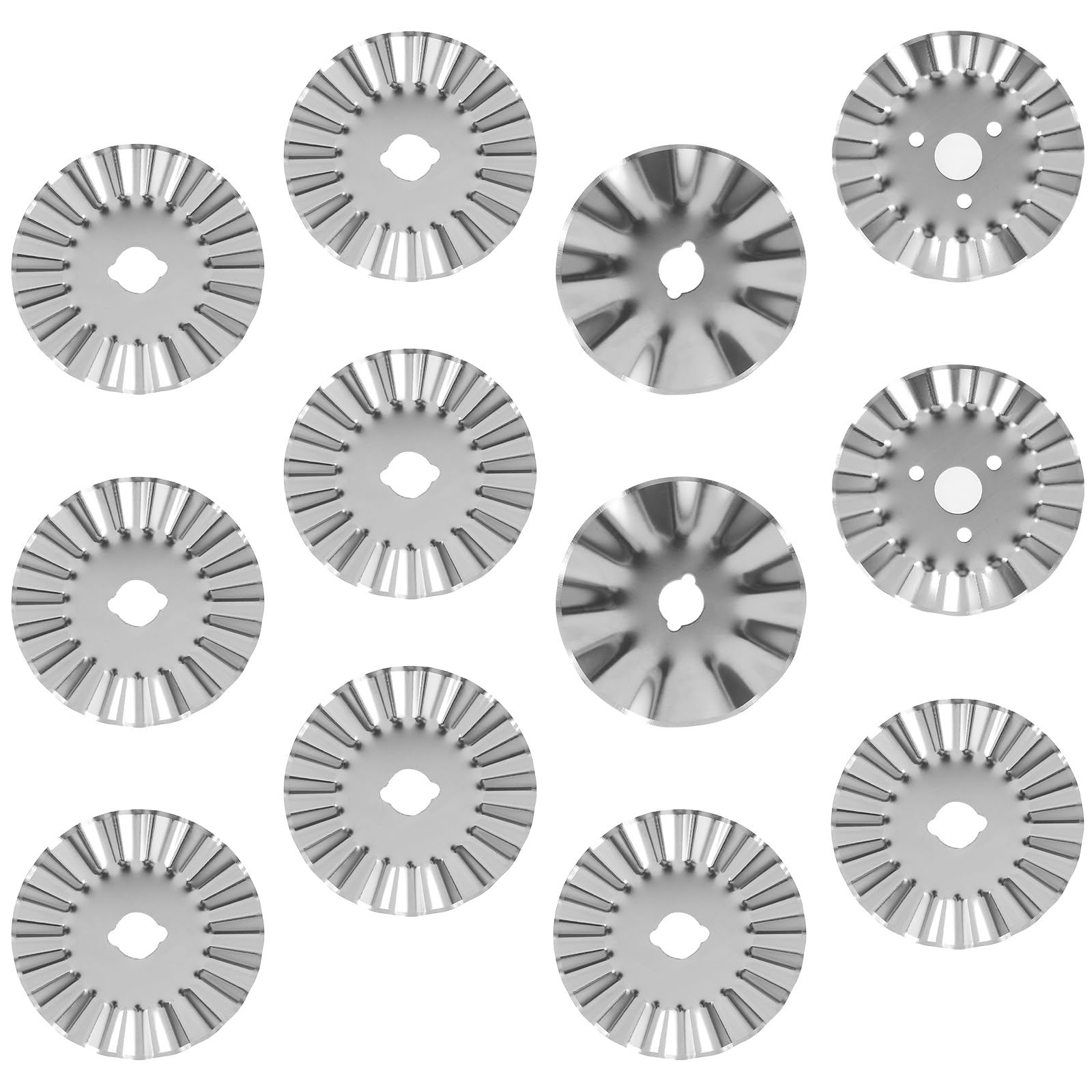 LYDODOKA 12Pcs 45mm Pinking Rotary Cutter Blades, Wave Rotary Blades, Automatic Fabric Roller Cutter Perforator, Crochet Edge Skip Stitch Rotary Replacement Blade for Quilting, Sewing & Crafts