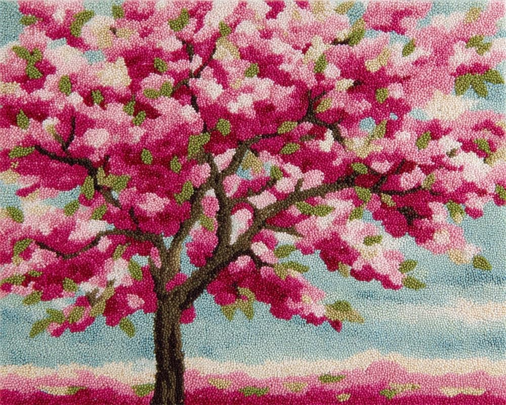 Kitquiver Latch Hook Kits for Adults Rug Cherry Blossom Tree DIY Crochet Yarn Embroidery Handmade Needlework with Printed Canvas for Home Decoration 15X20In