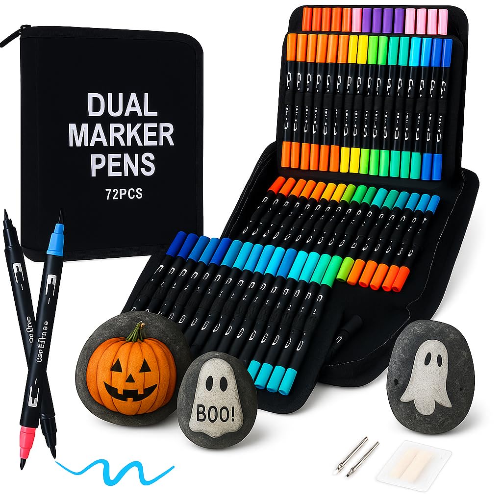 KatCat 72 Acrylic Markers – Alcohol – Lettering Double Fine Tip and Brush, Quick-Drying, Permanent, Acrylic Colours for Children, Adults, Mandalas, Comics, etc.