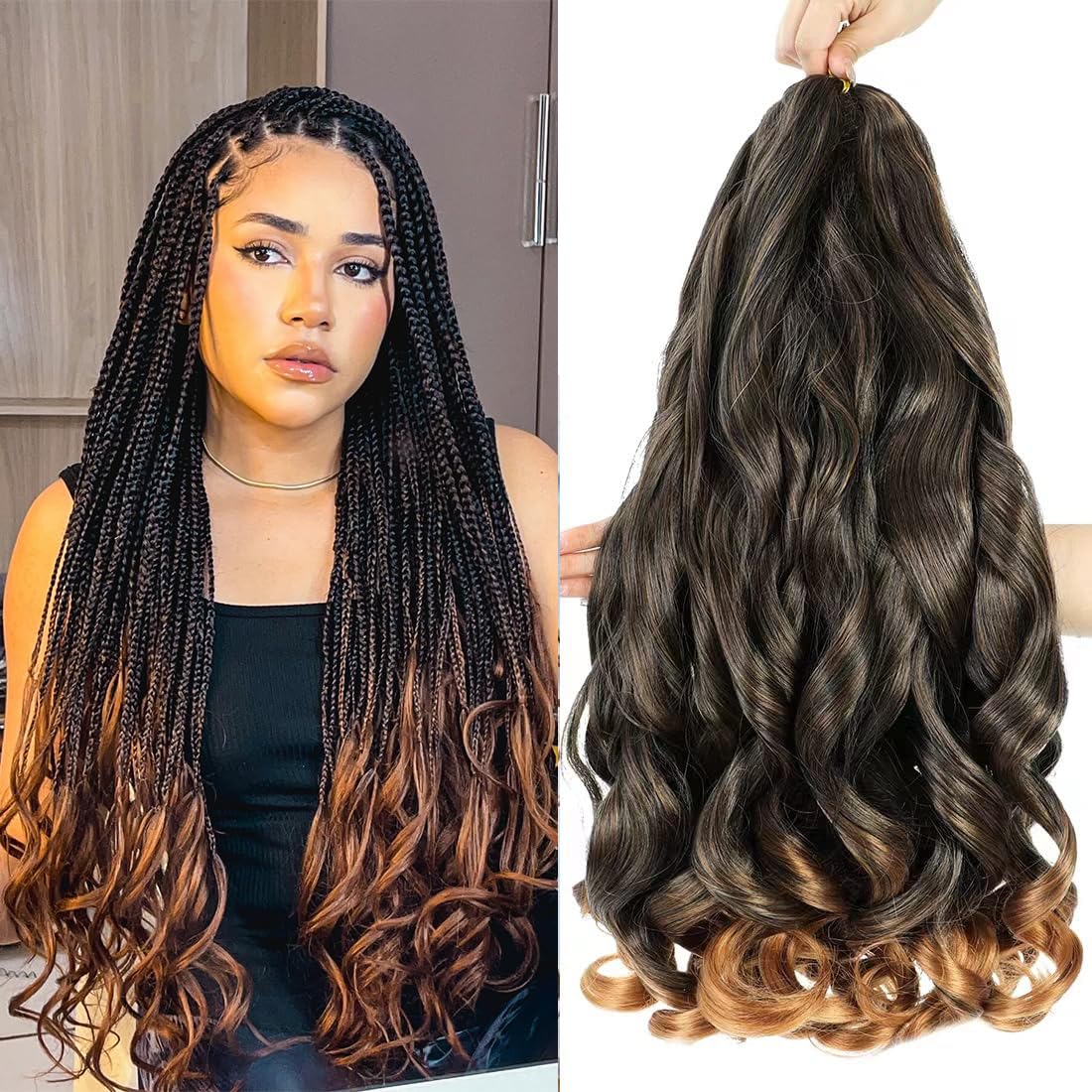 WIPPORYA Ombre French Curl Braiding Hair - 24 Inch, 6 Packs, Loose Wave, Bouncy, Pre-Stretched 100g/pack, Yaki Curly, for Black Women, Hair Extensions