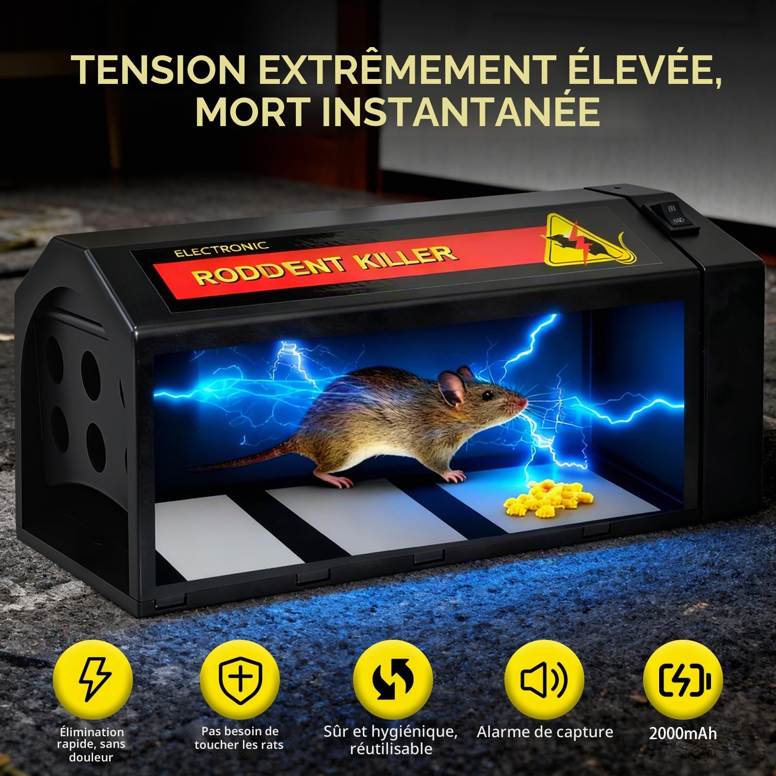 Piège À Souris Électrique 7000V,avec LED Et Alarme,sans Contact