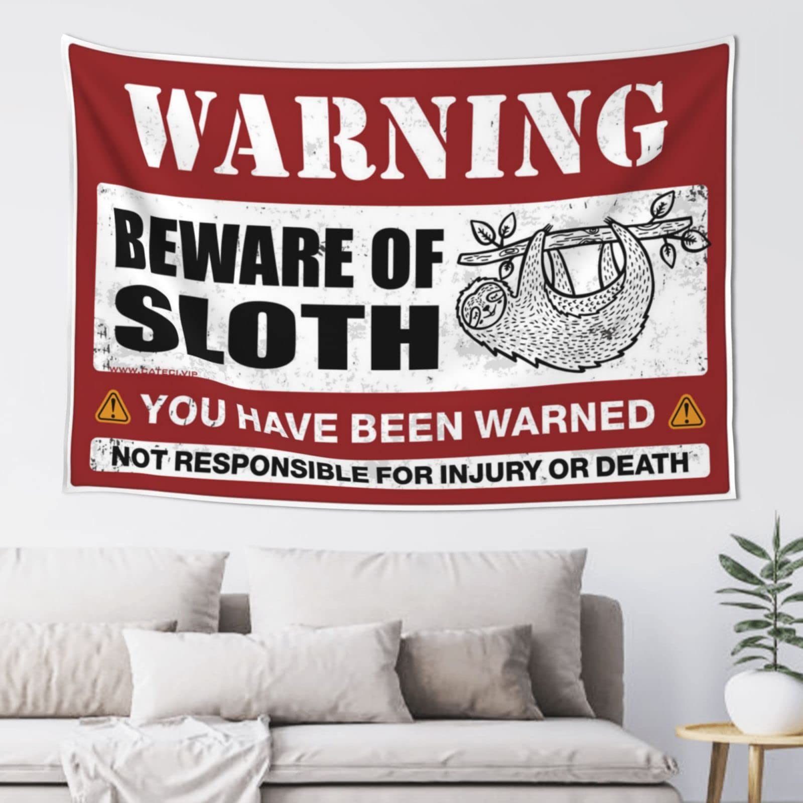 PRAVOXI Tapestry For Wall Beware Of Sloth Tapestry Stuff For Boys Room Funky Decor(75X100CM)