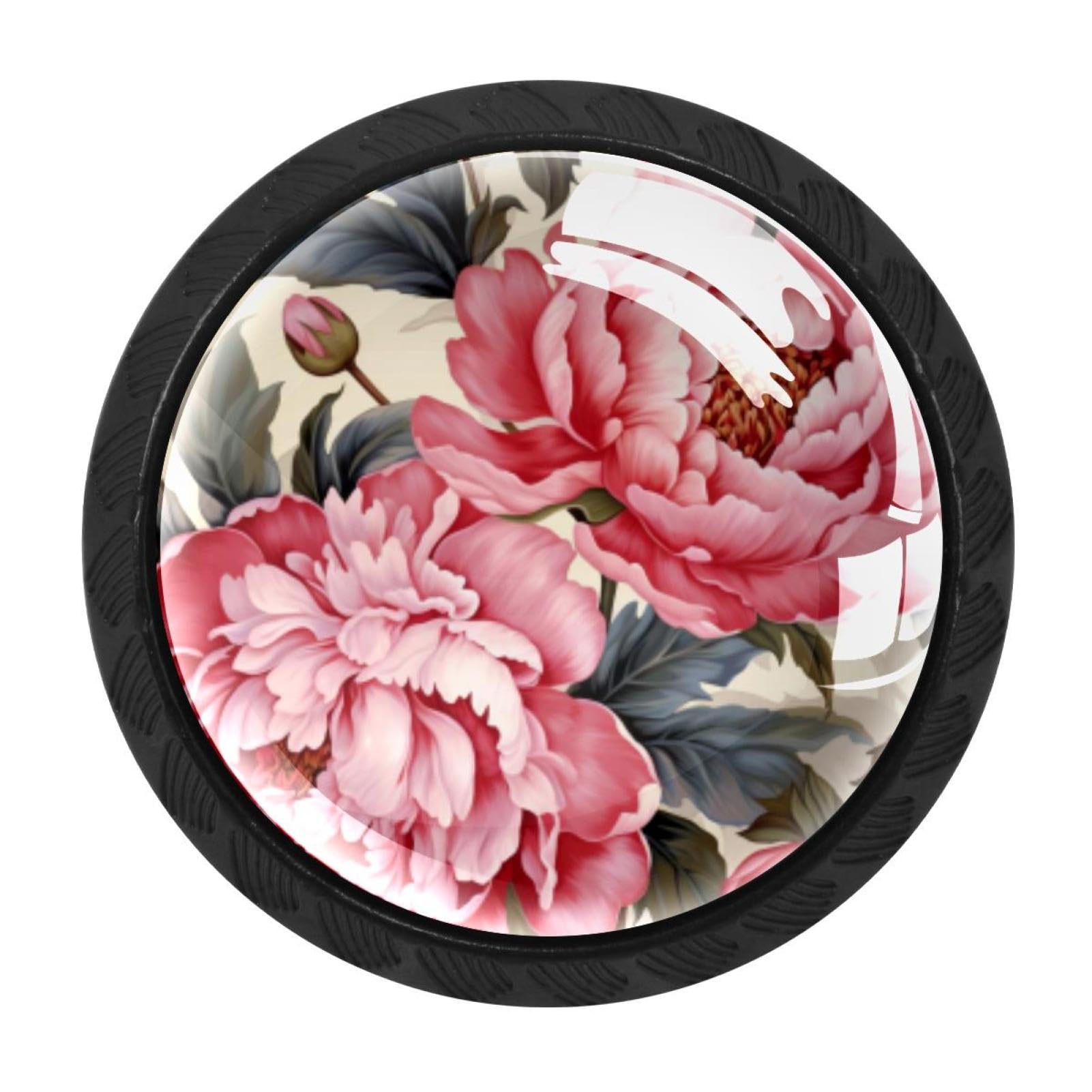 CHENZZZZ 4 pcs Peony Cabinet Knobs Crystal Drawer Pulls for Kitchen, Bathroom Cabinet, Dresser and Cupboard