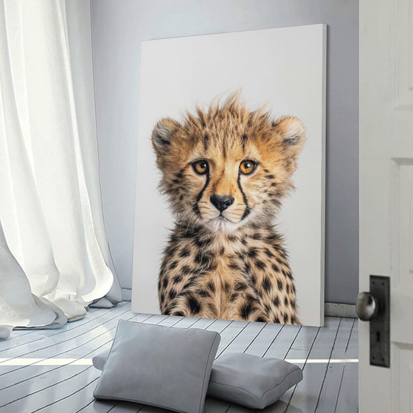 Junmoney Cute Baby Cheetah Room Decor Wall Art 24x36inch(60x90cm), for Bedroom Decor, Cosy Corners Or Studios, A Warm Accent for Relaxed Interiors