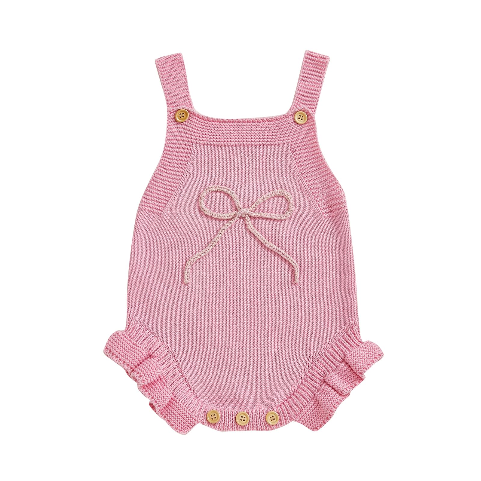 KtwHarnu Newborn Baby Girl Clothes Bow Embroidery Romper Sleeveless Knit Romper Jumpsuit Sweater Bodysuit One-Piece Outfit (A-Pink, 0-3 Months)