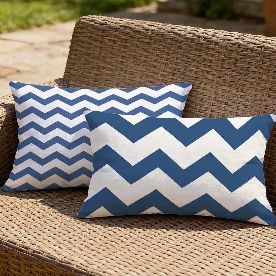 Coussin extérieur imperméable 80x100 texture lin bleu marine anti-UV
