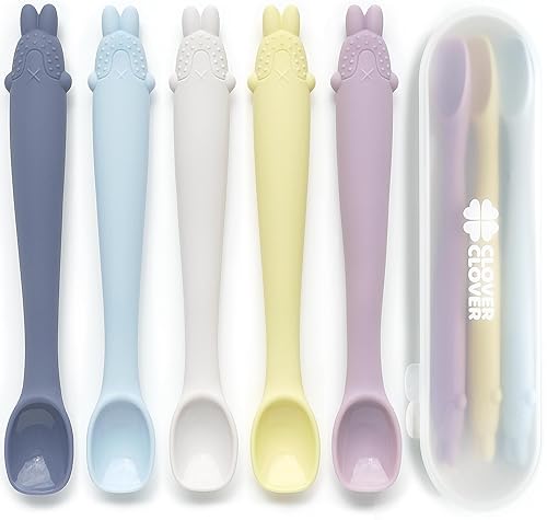 Cucharas de silicona para alimentación para bebés, primera etapa, utensilios flexibles para el destete de bebés y padres y bebés, autoalimentación y